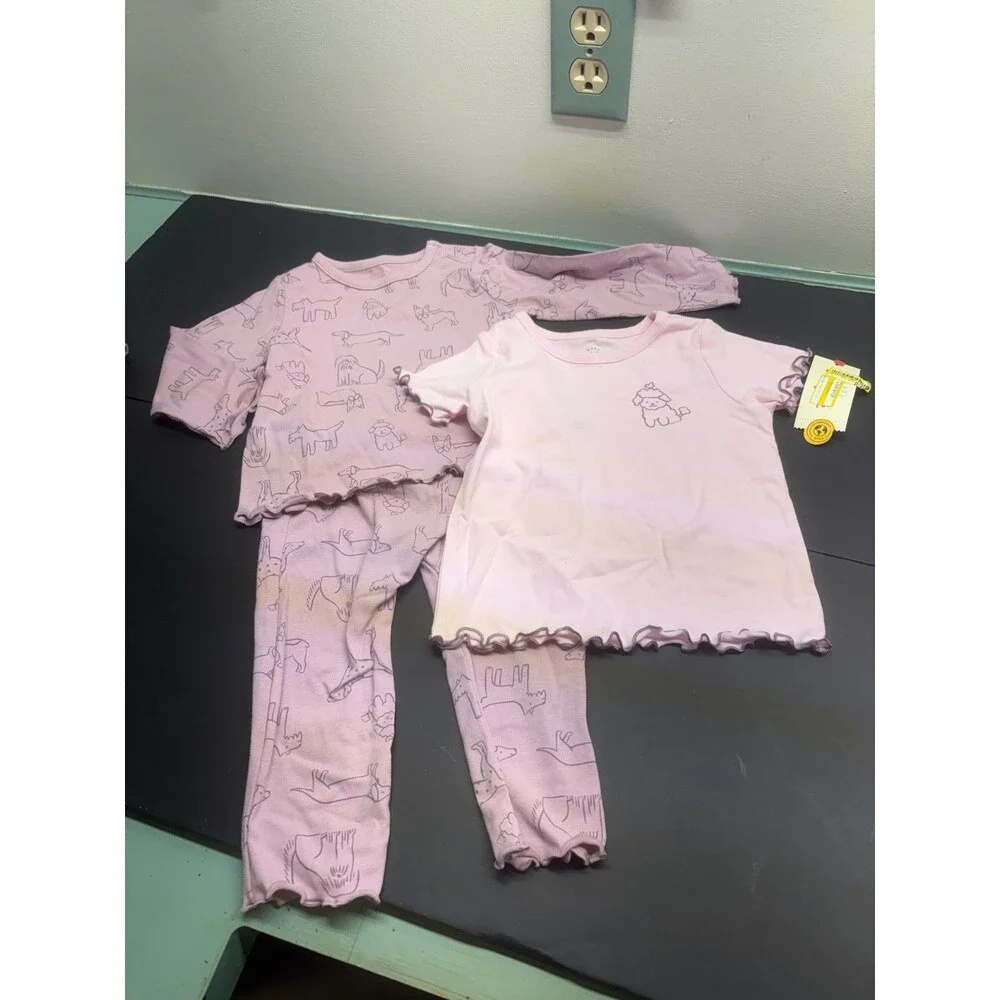 Baby girls dog 3pc top and bottom set Cat & Jack purple Size 6-9 months NWT